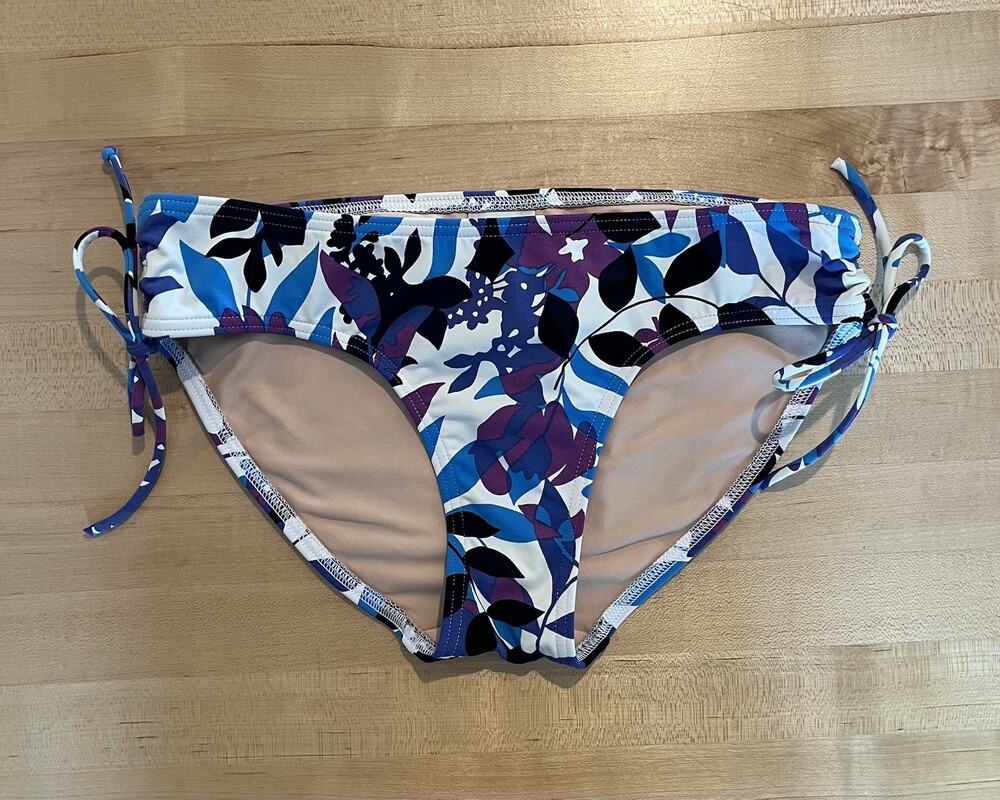 Lands’ End Bikini Bottom Womens 6 Blue Purple White Floral Tie Cinch Sides